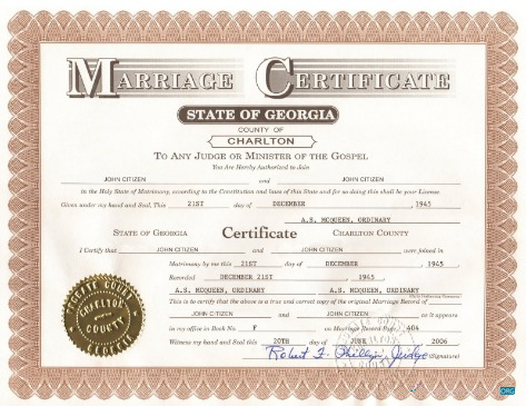 Download USA Charlton county marriage certificate Photoshop template